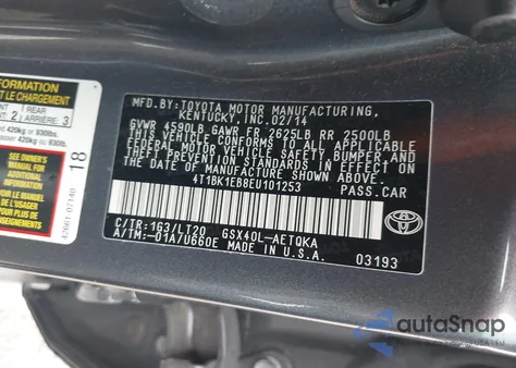 2014 Toyota Avalon Xle Touring из США, поврежденный, VIN 4T1BK1EB8EU101253